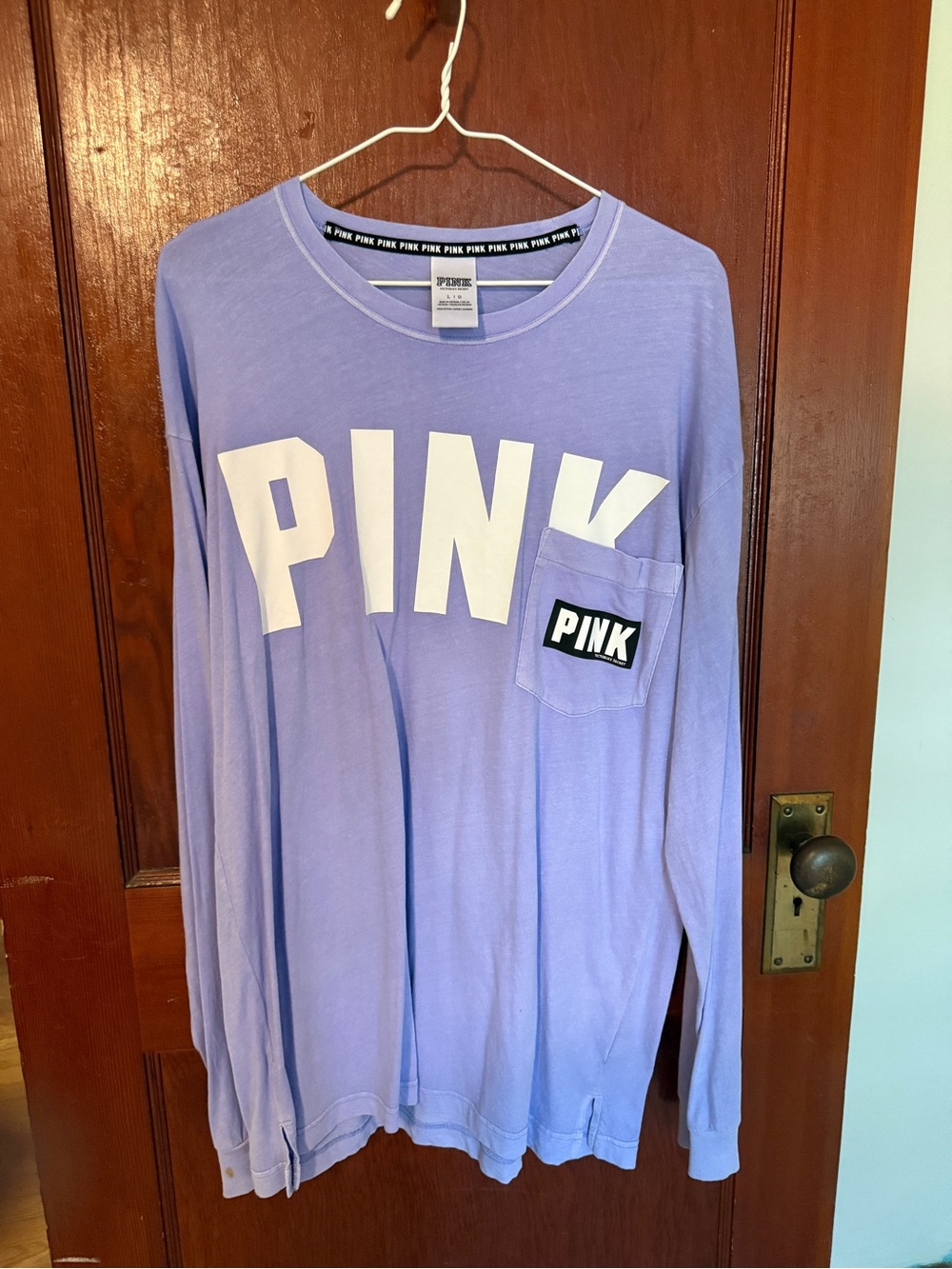 PINK Victoria's Secret Lavender Long Sleeve Tee with White Chest Logo